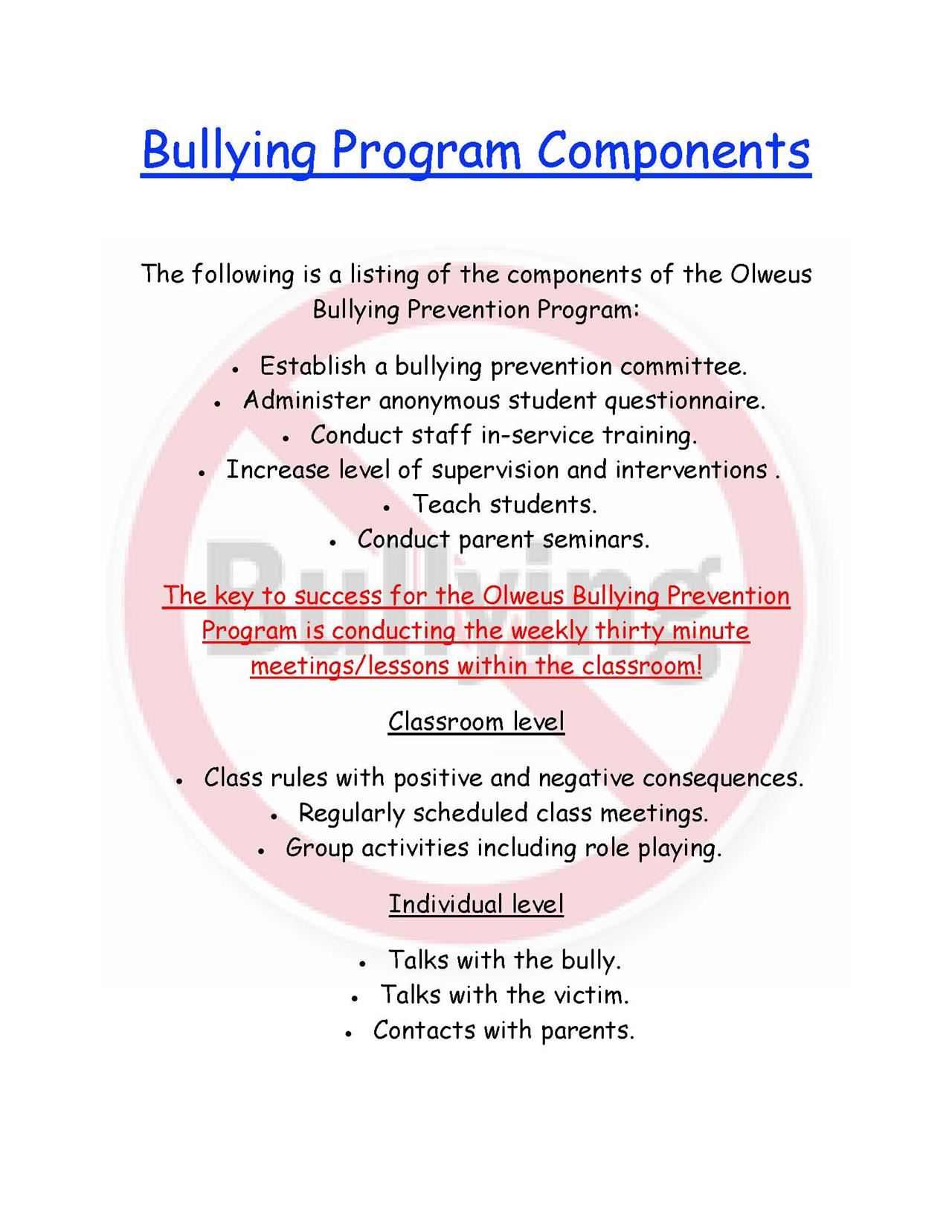 Bullying Program Components